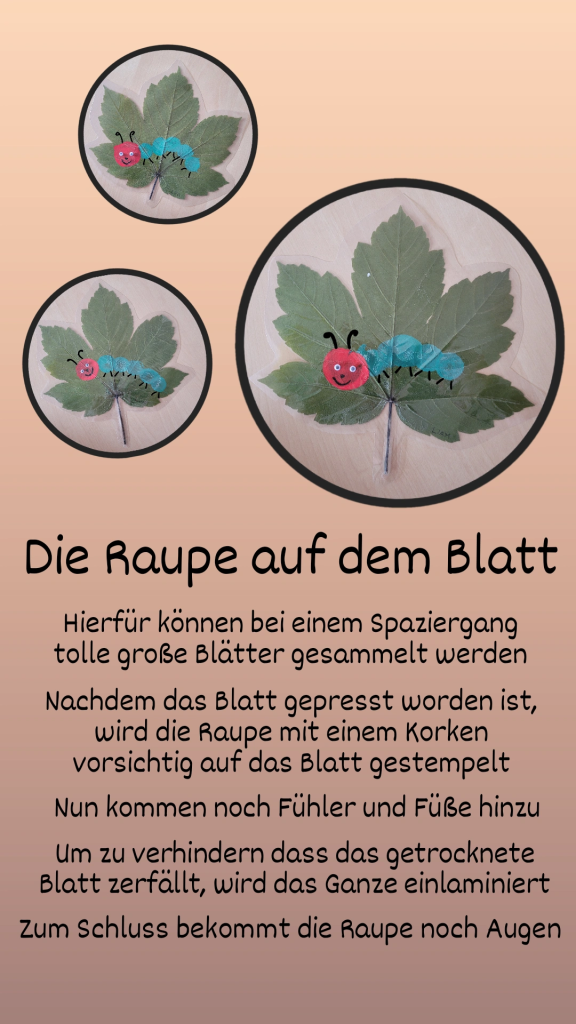 Stamp caterpillar on leaves/Raupe auf Laubblätter stempeln